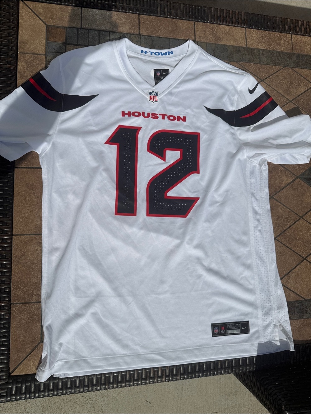 Nike White Houston Texans #12 Football Jersey with Black and Red Accent - Picture 3 of 4
